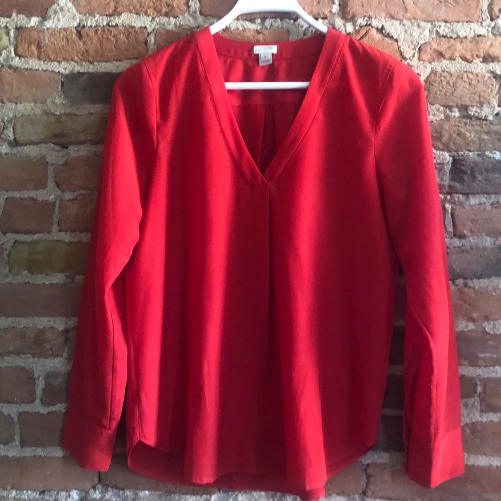 J crew semi sheer v neck long sleeve top